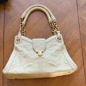BCBGMaxAzria Cream Shoulder Bag with Gold Details
